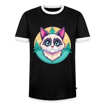 Raquette Chat Race Dessin Animé Kawaii Animal Pet - T-shirt contrasté Homme - noir/blanc - Devant - AI Model Female 172 light (172cm) & AI Model Male 178 light (178cm)