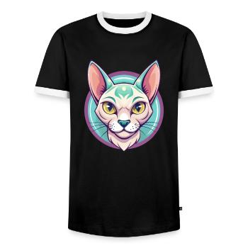 Singapura Katzenrasse Karikatur Kawaii Tier Haustier - Männer Kontrast-T-Shirt - Schwarz/Weiß - Vorne - AI Model Female 172 light (172cm) & AI Model Male 178 light (178cm)