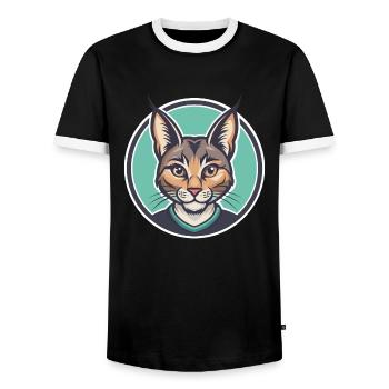 Aegean Cat Breed Cartoon Kawaii Animal Pet - Men's Ringer Shirt - black/white - Front - AI Model Female 172 light (172cm) & AI Model Male 178 light (178cm)
