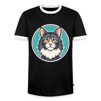 Norwegian Forest Cat Breed Cartoon Kawaii Animal - Men's Ringer Shirt - black/white - Front - AI Model Female 172 light (172cm) & AI Model Male 178 light (178cm)
