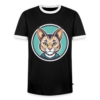 Pixie Bob Cat Breed Cartoon Kawaii Animal Pet - Men's Ringer Shirt - black/white - Front - AI Model Female 172 light (172cm) & AI Model Male 178 light (178cm)