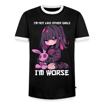 Not Like Other Girls Kawaii Goth Bunny Gift - Men's Ringer Shirt - black/white - Front - AI Model Female 172 light (172cm) & AI Model Male 178 light (178cm)