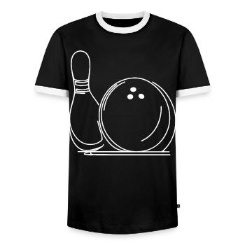 Bowling Ball and Pin Drawing - Men's Ringer Shirt - black/white - Front - AI Model Female 172 light (172cm) & AI Model Male 178 light (178cm)