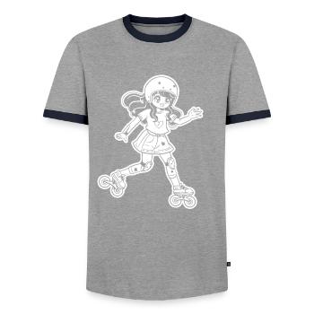 Rollschuh Mädchen Cartoon - Männer Kontrast-T-Shirt - Grau/Navy  - Vorne - AI Model Female 172 light (172cm) & AI Model Male 178 light (178cm)