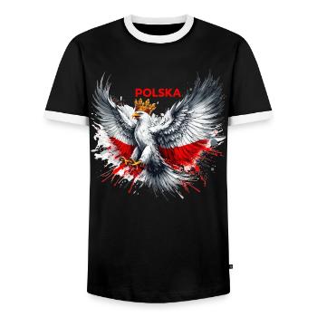 Polen Polska polnisch rot weiß Adler Krone Geschen - Männer Kontrast-T-Shirt - Schwarz/Weiß - Vorne - AI Model Female 172 light (172cm) & AI Model Male 178 light (178cm)