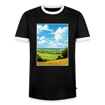 Kent Downs Aonb Travel Poster Souvenir Paint WPA - Men's Ringer Shirt - black/white - Front - AI Model Female 172 light (172cm) & AI Model Male 178 light (178cm)