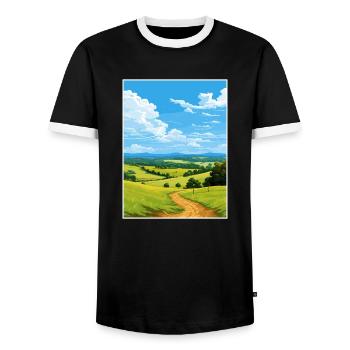 Surrey Hills Aonb Travel Poster Souvenir Paint WPA - Men's Ringer Shirt - black/white - Front - AI Model Female 172 light (172cm) & AI Model Male 178 light (178cm)