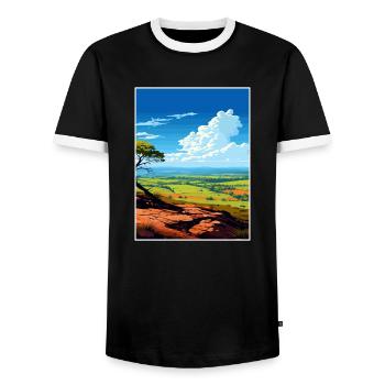 Quantock Hills Aonb Vintage Travel Poster Souvenir - Men's Ringer Shirt - black/white - Front - AI Model Female 172 light (172cm) & AI Model Male 178 light (178cm)