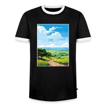 Quantock Hills Aonb Vintage Travel Poster Souvenir - Men's Ringer Shirt - black/white - Front - AI Model Female 172 light (172cm) & AI Model Male 178 light (178cm)