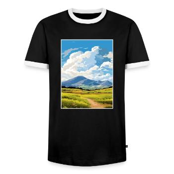 Mourne Mountains Aonb Travel Poster Souvenir WPA - Men's Ringer Shirt - black/white - Front - AI Model Female 172 light (172cm) & AI Model Male 178 light (178cm)