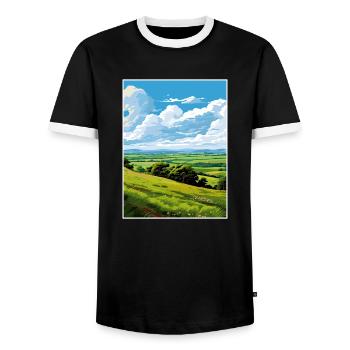 Blackdown Hills Aonb Travel Poster Souvenir WPA - Men's Ringer Shirt - black/white - Front - AI Model Female 172 light (172cm) & AI Model Male 178 light (178cm)