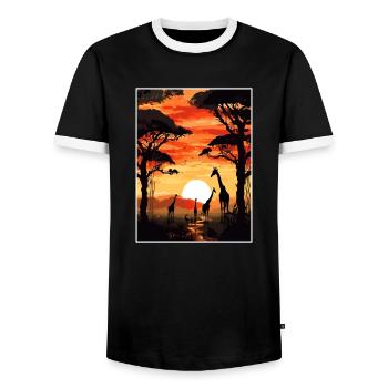 Africa Travel Poster Souvenir Postcard Painting - Men's Ringer Shirt - black/white - Front - AI Model Female 172 light (172cm) & AI Model Male 178 light (178cm)
