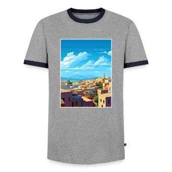 Fès Maroc Affiche de voyage Souvenir Carte Postale Peinture - T-shirt contrasté Homme - gris/marine  - Devant - AI Model Female 172 light (172cm) & AI Model Male 178 light (178cm)