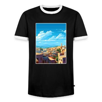 Fes Morocco Travel Poster Souvenir Postcard Paint - Men's Ringer Shirt - black/white - Front - AI Model Female 172 light (172cm) & AI Model Male 178 light (178cm)