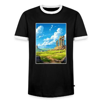 Volubilis Morocco Travel Poster Souvenir Paint WPA - Men's Ringer Shirt - black/white - Front - AI Model Female 172 light (172cm) & AI Model Male 178 light (178cm)