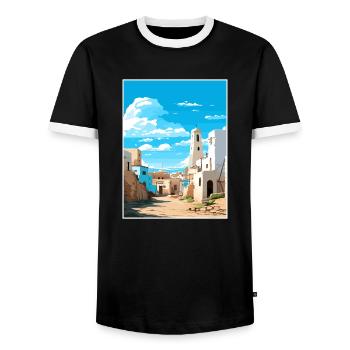 Essaouira Morocco Travel Poster Souvenir Paint WPA - Men's Ringer Shirt - black/white - Front - AI Model Female 172 light (172cm) & AI Model Male 178 light (178cm)