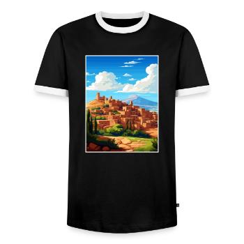 Marrakesch Marokko Reise Poster Souvenir Farbe WPA - Männer Kontrast-T-Shirt - Schwarz/Weiß - Vorne - AI Model Female 172 light (172cm) & AI Model Male 178 light (178cm)