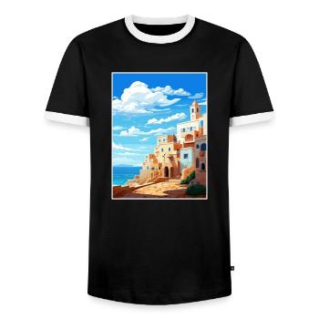 Essaouira Morocco Travel Poster Souvenir Paint WPA - Men's Ringer Shirt - black/white - Front - AI Model Female 172 light (172cm) & AI Model Male 178 light (178cm)