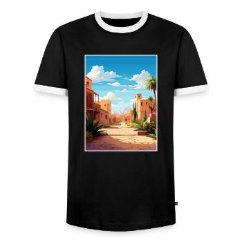 Marrakesch Marokko Reise Poster Souvenir Farbe WPA - Männer Kontrast-T-Shirt - Schwarz/Weiß - Vorne - AI Model Female 172 light (172cm) & AI Model Male 178 light (178cm)