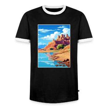 Aït Benhaddou Morocco Travel Poster Souvenir WPA - Men's Ringer Shirt - black/white - Front - AI Model Female 172 light (172cm) & AI Model Male 178 light (178cm)