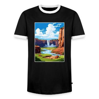 Ouzoud Waterfalls Morocco Travel Poster Souvenir - Men's Ringer Shirt - black/white - Front - AI Model Female 172 light (172cm) & AI Model Male 178 light (178cm)