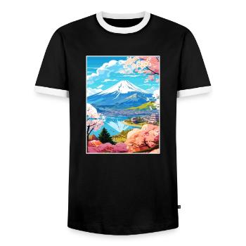 Japon Tokyo Voyage Affiche Souvenir Carte Postale Peinture - T-shirt contrasté Homme - noir/blanc - Devant - AI Model Female 172 light (172cm) & AI Model Male 178 light (178cm)