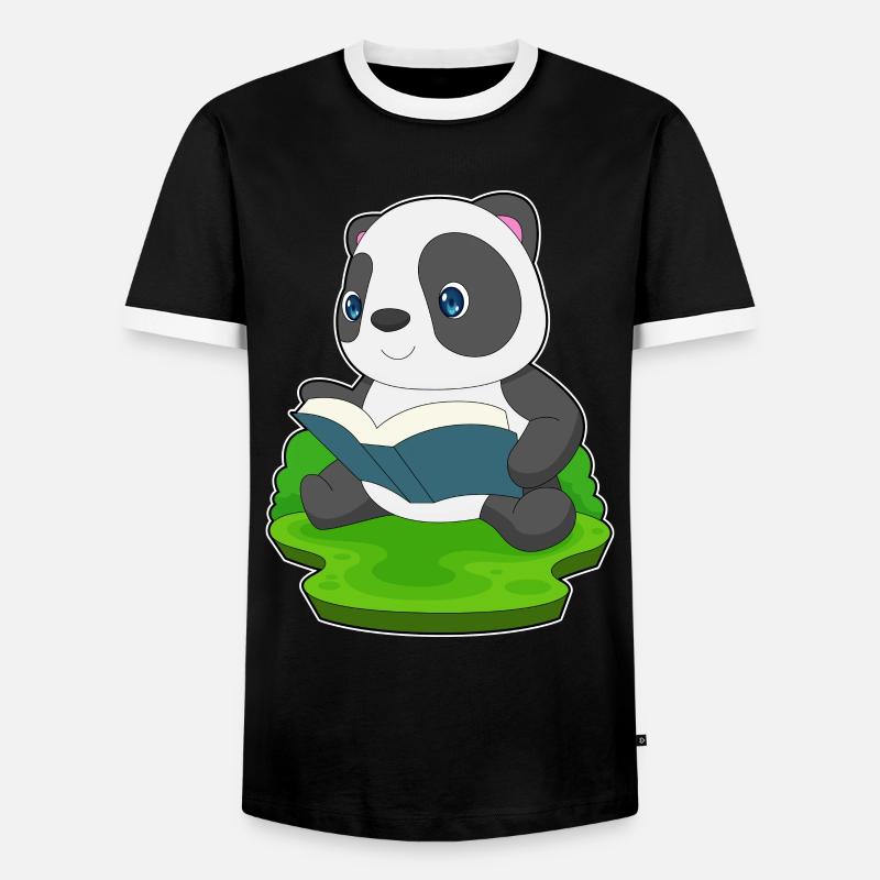 Panda Buch - Männer Kontrast-T-Shirt - Schwarz/Weiß