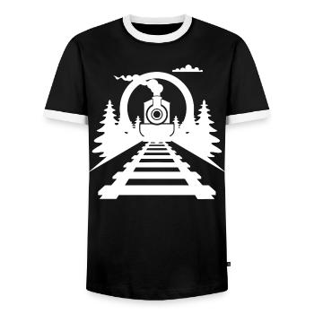 Eisenbahn - Männer Kontrast-T-Shirt - Schwarz/Weiß - Vorne - AI Model Female 172 light (172cm) & AI Model Male 178 light (178cm)