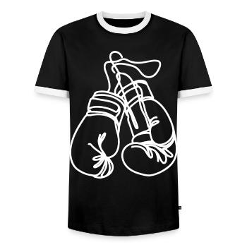 Boxing Gloves Drawing - Men's Ringer Shirt - black/white - Front - AI Model Female 172 light (172cm) & AI Model Male 178 light (178cm)