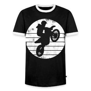 Motocross Rider Drawing - Men's Ringer Shirt - black/white - Front - AI Model Female 172 light (172cm) & AI Model Male 178 light (178cm)