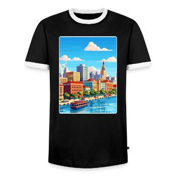 Rosario Argentina Travel Poster Souvenir Paint WPA - Men's Ringer Shirt - black/white - Front - AI Model Female 172 light (172cm) & AI Model Male 178 light (178cm)