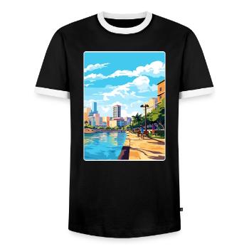 Rosario Argentina Travel Poster Souvenir Paint WPA - Men's Ringer Shirt - black/white - Front - AI Model Female 172 light (172cm) & AI Model Male 178 light (178cm)