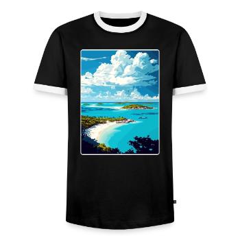 Barbuda Caribbean Travel Poster Souvenir Paint WPA - Men's Ringer Shirt - black/white - Front - AI Model Female 172 light (172cm) & AI Model Male 178 light (178cm)