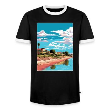 Rawson Argentina Travel Poster Souvenir Paint WPA - Men's Ringer Shirt - black/white - Front - AI Model Female 172 light (172cm) & AI Model Male 178 light (178cm)