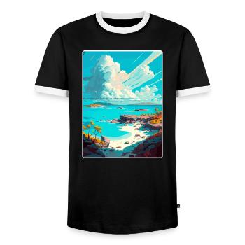 Exuma Caribbean Travel Poster Souvenir Paint WPA - Men's Ringer Shirt - black/white - Front - AI Model Female 172 light (172cm) & AI Model Male 178 light (178cm)