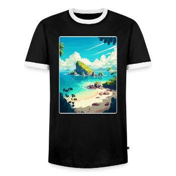 Bali Indonesia Travel Poster Souvenir Painting WPA - Men's Ringer Shirt - black/white - Front - AI Model Female 172 light (172cm) & AI Model Male 178 light (178cm)
