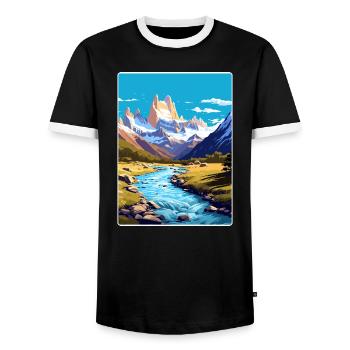 Monte Fitz Roy Travel Poster Souvenir Painting WPA - Men's Ringer Shirt - black/white - Front - AI Model Female 172 light (172cm) & AI Model Male 178 light (178cm)