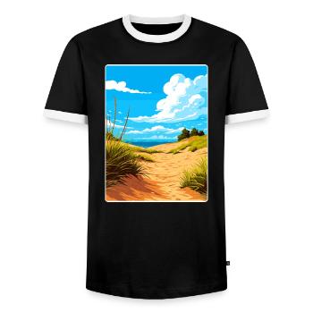 Indiana Dunes National Park Travel Poster Souvenir - Men's Ringer Shirt - black/white - Front - AI Model Female 172 light (172cm) & AI Model Male 178 light (178cm)