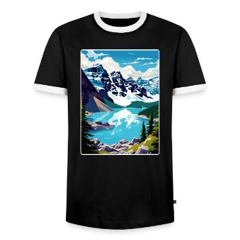 Banff National Park Canada Travel Poster Souvenir - Men's Ringer Shirt - black/white - Front - AI Model Female 172 light (172cm) & AI Model Male 178 light (178cm)