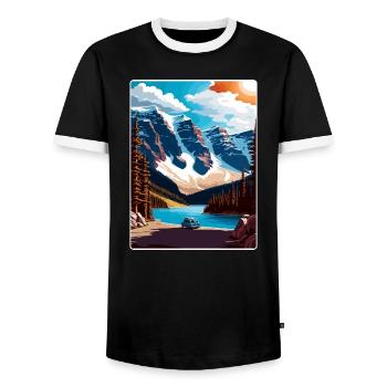 Banff National Park Canada Travel Poster Souvenir - Men's Ringer Shirt - black/white - Front - AI Model Female 172 light (172cm) & AI Model Male 178 light (178cm)