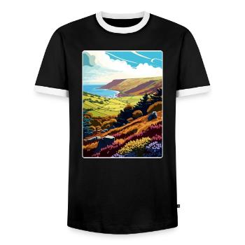 Parc national d’Exmoor Affiche de voyage Peinture de carte postale - T-shirt contrasté Homme - noir/blanc - Devant - AI Model Female 172 light (172cm) & AI Model Male 178 light (178cm)