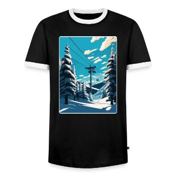 St Anton Ski Skiing Vintage Travel Poster Souvenir - Men's Ringer Shirt - black/white - Front - AI Model Female 172 light (172cm) & AI Model Male 178 light (178cm)