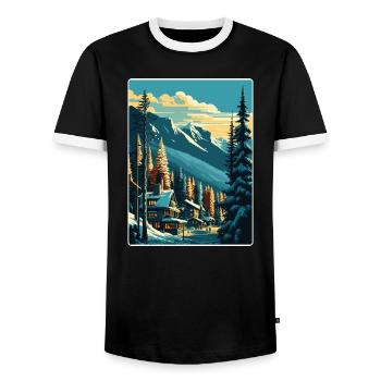 Whistler Ski Skiing Vintage Travel Poster Souvenir - Men's Ringer Shirt - black/white - Front - AI Model Female 172 light (172cm) & AI Model Male 178 light (178cm)