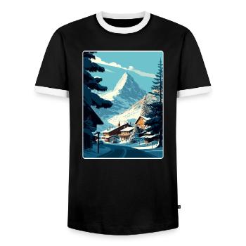 Zermatt Ski Ski Affiche de voyage Peinture souvenir WP - T-shirt contrasté Homme - noir/blanc - Devant - AI Model Female 172 light (172cm) & AI Model Male 178 light (178cm)
