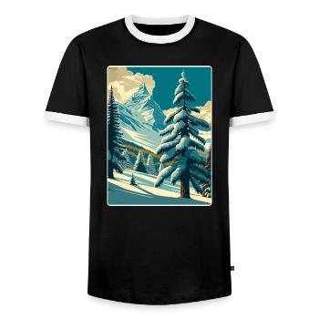 Zermatt Ski Ski Affiche de voyage Peinture souvenir WP - T-shirt contrasté Homme - noir/blanc - Devant - AI Model Female 172 light (172cm) & AI Model Male 178 light (178cm)