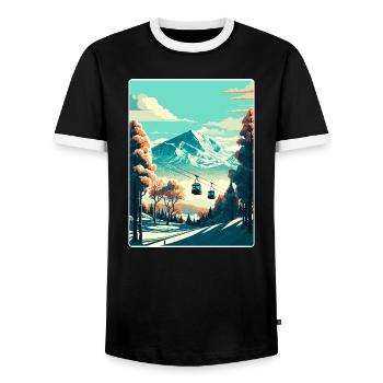 Niseko Ski Skiing Travel Poster Souvenir Paint WPA - Men's Ringer Shirt - black/white - Front - AI Model Female 172 light (172cm) & AI Model Male 178 light (178cm)