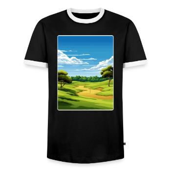 Shinnecock Hills Golfplatz Reise Posterkarte - Männer Kontrast-T-Shirt - Schwarz/Weiß - Vorne - AI Model Female 172 light (172cm) & AI Model Male 178 light (178cm)
