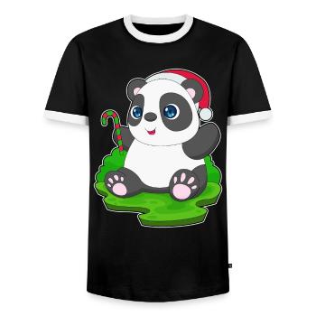 Panda Christmas Candy Cane - Men's Ringer Shirt - black/white - Front - AI Model Female 172 light (172cm) & AI Model Male 178 light (178cm)