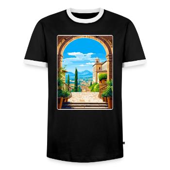 Pérouse Italie Affiche de voyage Peinture souvenir WPA - T-shirt contrasté Homme - noir/blanc - Devant - AI Model Female 172 light (172cm) & AI Model Male 178 light (178cm)