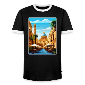 Palermo Sicily Town Italy Travel Poster Souvenir - Men's Ringer Shirt - black/white - Front - AI Model Female 172 light (172cm) & AI Model Male 178 light (178cm)